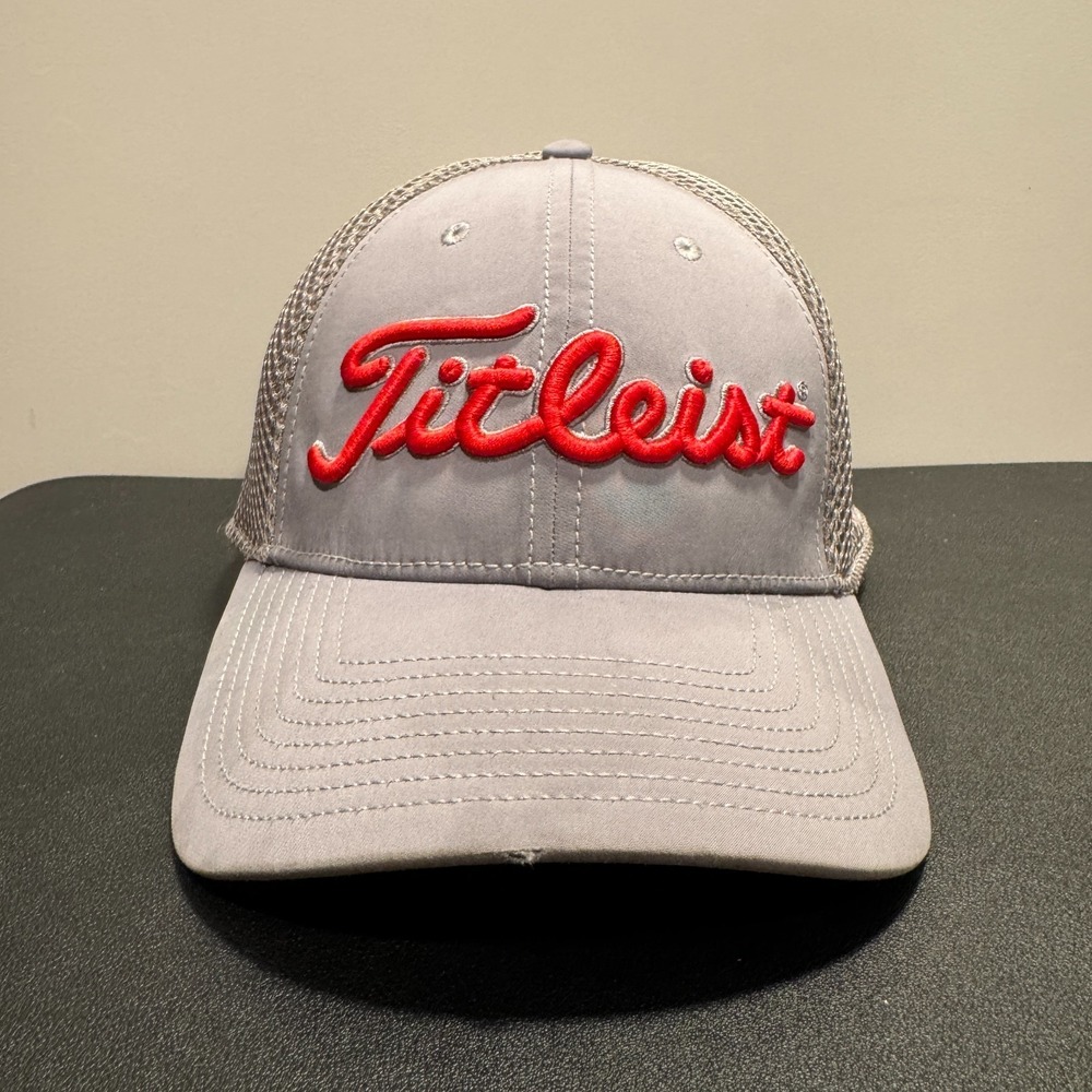 Titleist Golf Hat Men M/L Gray Polyester Mesh Performance Pro V1 FJ Logo Cap